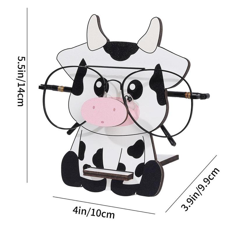 Wooden Glasses Holder, 1 Count Cute Cow Design Glasses Storage Rack, Desktop Decoration for Home Office School, Home Organizer