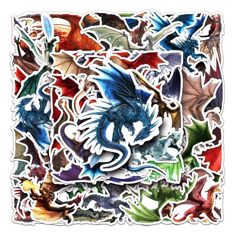 50pcs Random Dragon Pattern Sticker, Waterproof Self Adhesive Decor Paper, Decor Sticker For Gift Greeting Card Water Bottle Laptop Phone