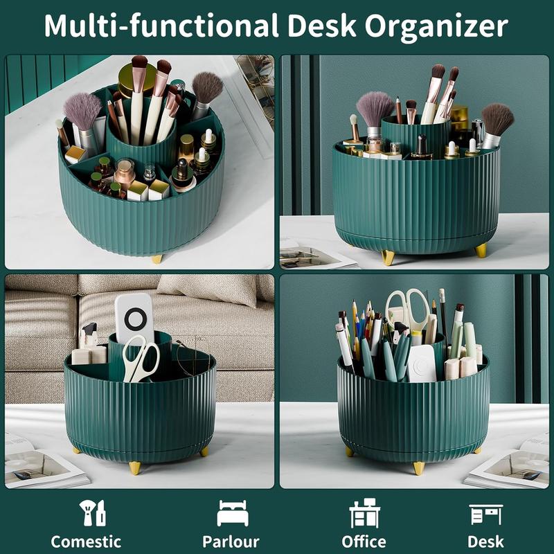 360 ° rotate makeup brush holder organizer, durable multifunctional cosmetic and skincare storage box for vanity, desktop, bedroom, bathroom (green)