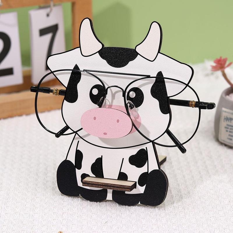 Wooden Glasses Holder, 1 Count Cute Cow Design Glasses Storage Rack, Desktop Decoration for Home Office School, Home Organizer