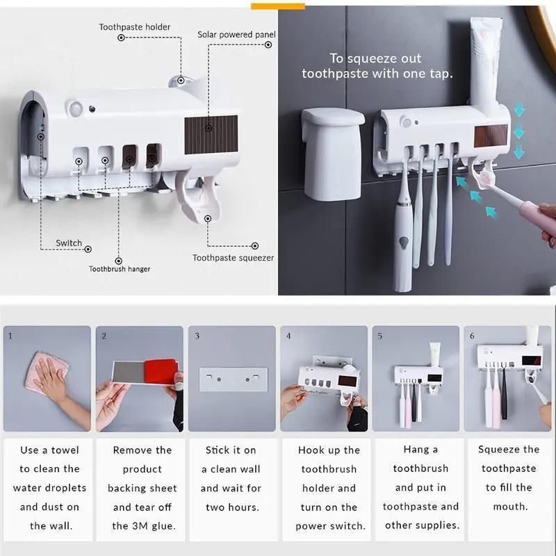 Wall Mounted Toothbrush Holder, 1 Count Intelligent Toothpaste Dispenser, Toothbrush Rack, Toothbrush Dispenser, Bathroom Accessories