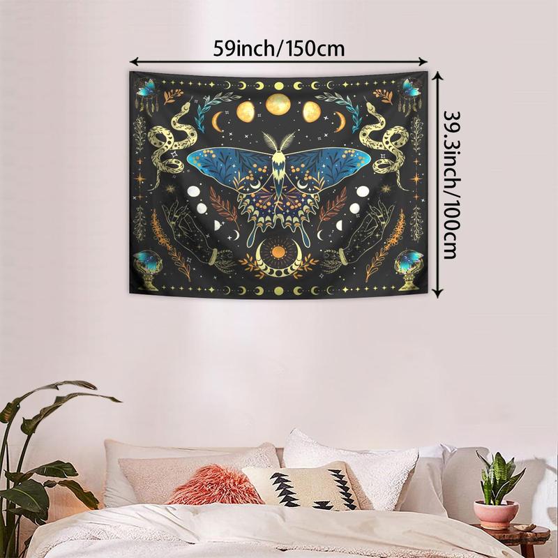 Butterfly & Moon Pattern Tapestry, Bohemian Plant Starry Sky Tapestry, Wall Hanging for Bedroom Living Room Study Room Office