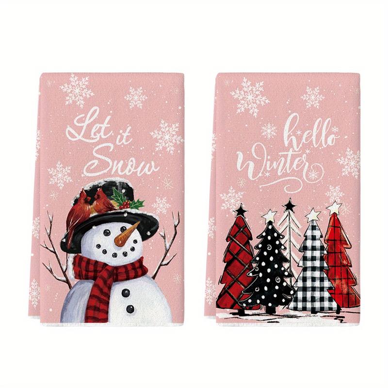 Snowman Christmas Trees Winter Kitchen Towels Dish Towels, 18x26 Inch Seasonal Christmas Room Funky Home Decoration Hand Towels Set of 2