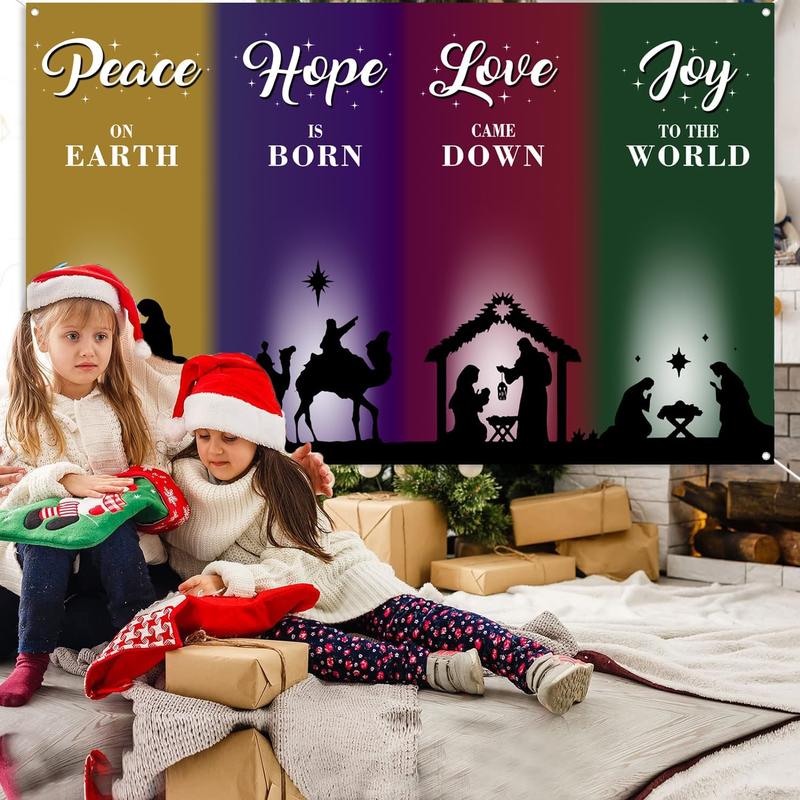 Nativity Christmas Banner Backdrop, Nativity Christmas Church Decorations Christmas Backgrounds for Photography Church Banners with Scripture Nativity Scene Banners Xmas Party Decorations