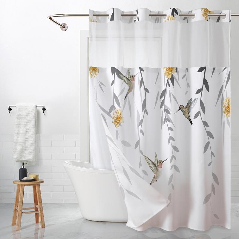 Floral Printed Shower Curtain, Waterproof Shower Curtain with Removable Liner, Bathroom Decor Supplies for Home Hotel Salon Dormitory