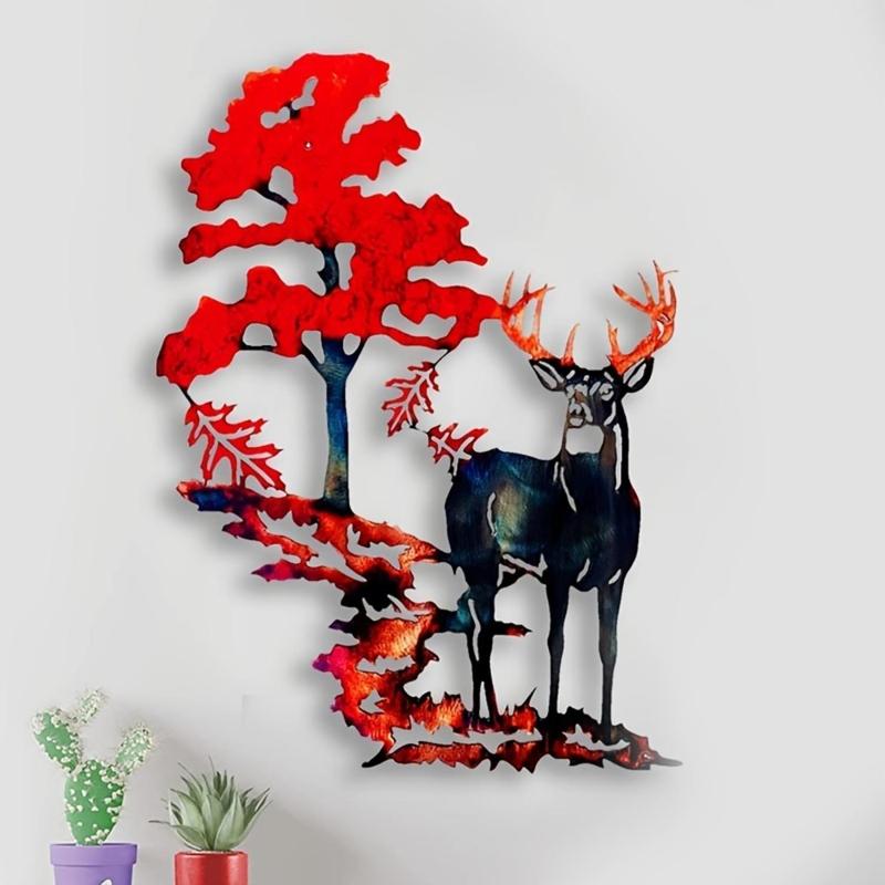 Deer & Tree Pattern Wall Art, 1 Count Creative Wall Decor, Iron Wall Hanging Decor for Home Living Room Bedroom