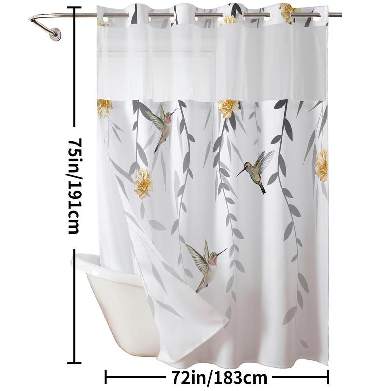 Floral Printed Shower Curtain, Waterproof Shower Curtain with Removable Liner, Bathroom Decor Supplies for Home Hotel Salon Dormitory