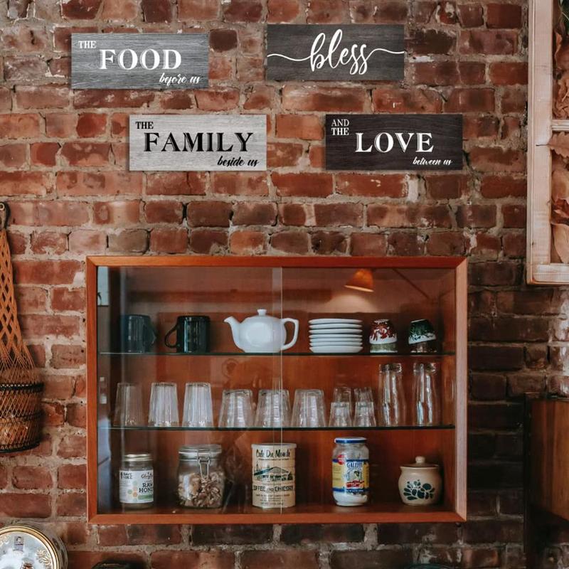 Wooden Letter Pattern Sign, 4pcs set Farmhouse Wall Art Plaque, Rustic Wall Hanging Decorations, Wall Art for Home Dining Room Kitchen