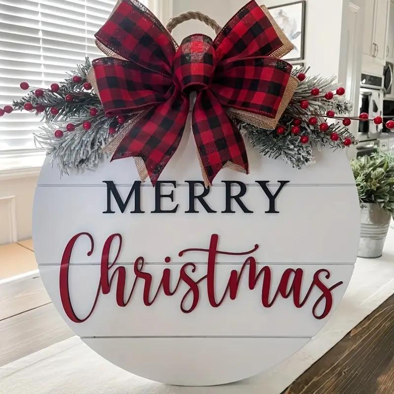 Christmas Themed Hanging Sign, Artificial Woven Merry Christmas Wreath, Front Door Decoration, Outdoor Decoration, Corridor Decoration