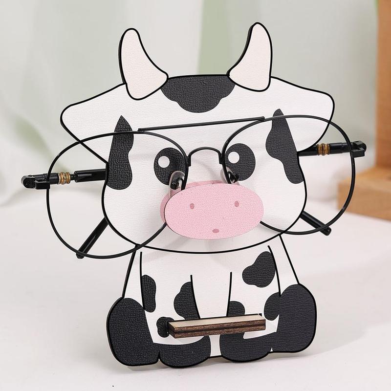 Wooden Glasses Holder, 1 Count Cute Cow Design Glasses Storage Rack, Desktop Decoration for Home Office School, Home Organizer