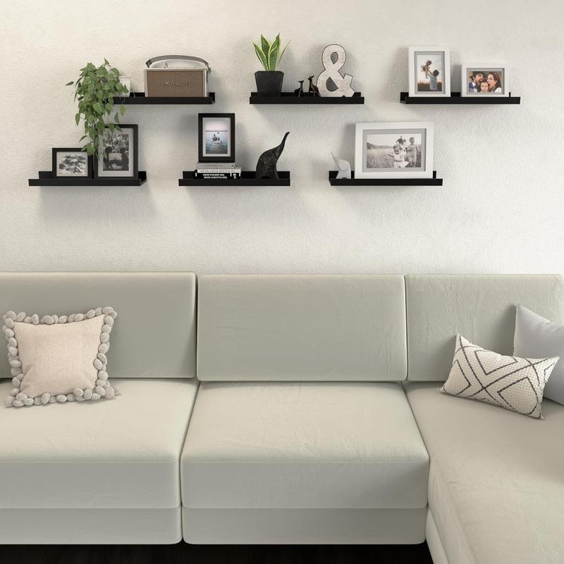 Floating Shelves Set of 6, Black Wall Shelves with Lip, Display Shelves for Wall Decor, Modern Picture Ledge for Living Room, Bedroom, Nursery, Bathroom, Pictures, Books, Plants- Black