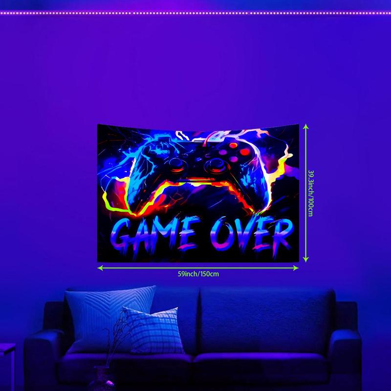 Gamepad & Letter Pattern Tapestry, 1 Count UV Reaction Game Controller Fluorescent Tapestry, Wall Hanging Blanket for Home Bedroom Dormitory