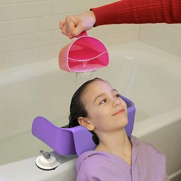 Portable Hair Wash Basin for Children, Toddlers, Kids, Teens | Shampoo Bowl for use on Bathtub or Sink | Hair Washing Basin | Tear-Free Rinser for Children (Purple)