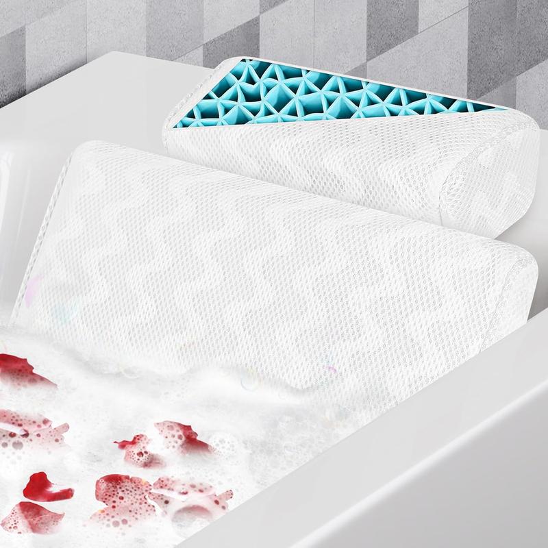 Bath Pillow Luxury Bathtub Pillow,  Soft  TPE Bath Pillows for Tub   and  Support, with 3D Air Mesh Cushions for Curved or Straight Tubs - Bath Accessories  Gifts