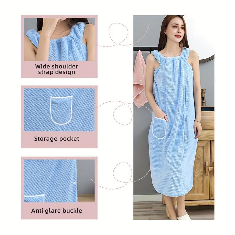 Solid Color Wearable Bath Towel, 1 Count Soft Absorbent Bathrobe with Pocket, Casual Bathrobe for Women & Girls, Bathrobe for Home Bathroom