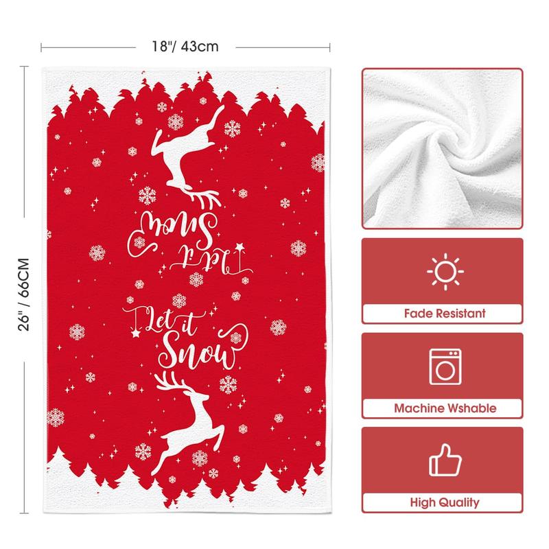 Elk Snow Merry Christmas Kitchen Towels and Dish Towels, 18 x 26 Inch Winter Xmas Holiday Ultra Absorbent Drying Cloth Tea Towels for Cooking Baking Set of 4