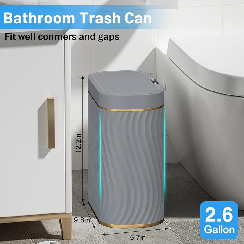 Bathroom Small Trash Can with Automatic Touchless Lid, 2.6 Gallon  Garbage Can Narrow  Trash Bin for Bedroom, Office, Living Room