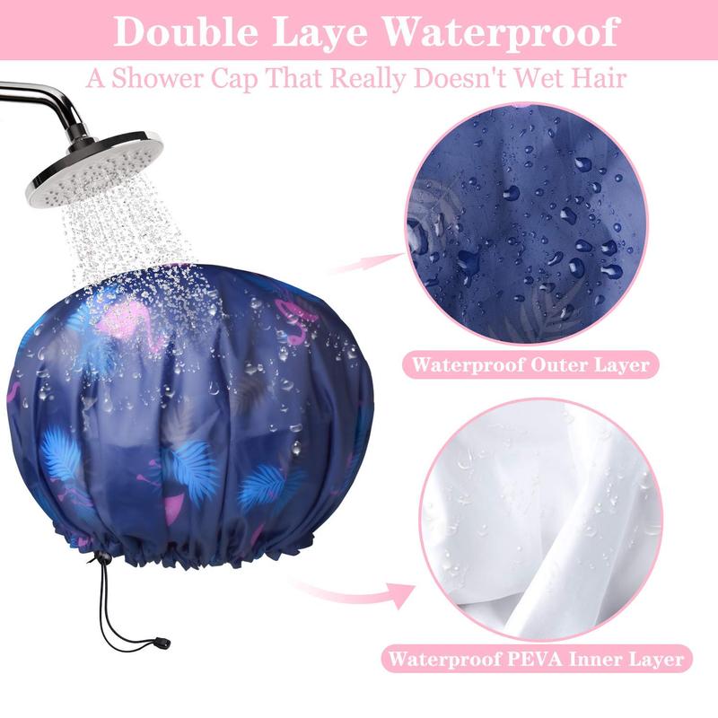 3 Pack Extra Large Double Layer Adjustable Shower Caps for Women, Waterproof Exterior & EVA Lining, Oversized Design for All Hair Lengths