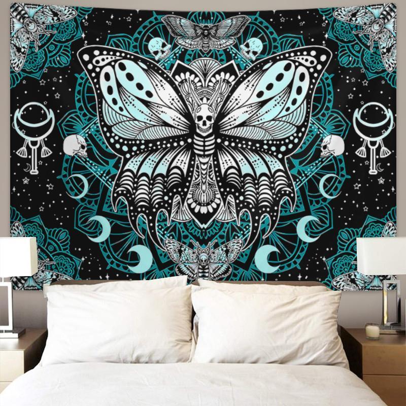 Bohemian Style Butterfly & Moon Print Tapestry, 1 Count Ramadan Decorations Wall Hanging Decor for Living Room Bedroom Office Decoration, Home Decor