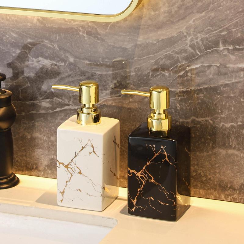 Marble Pattern Soap Dispenser, 1 Count Press Type Soap Dispenser, Bathroom Supplies for Home Hotel Salon Dormitory