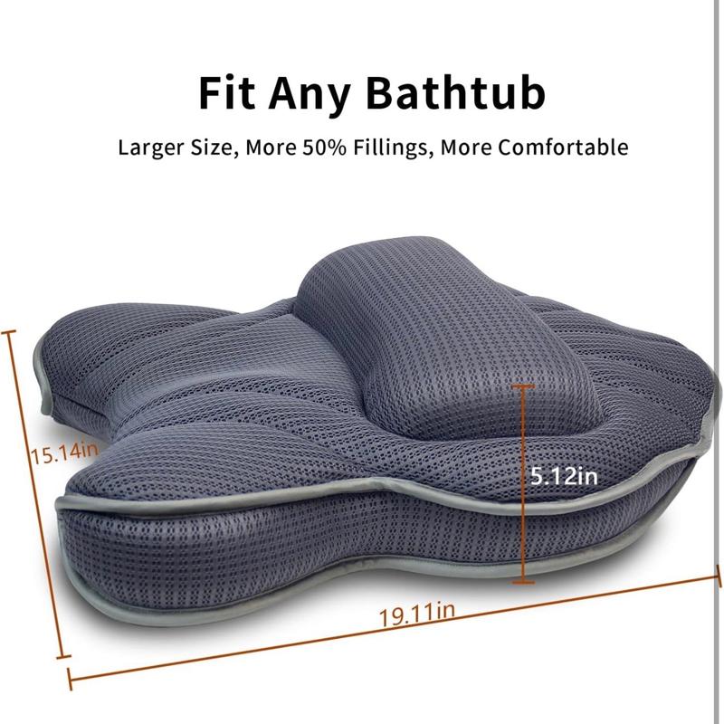 Bath Pillow with Neck, Back, and Head Support for Bathtub, Spa, and Soaking - Gray (19''x15'')