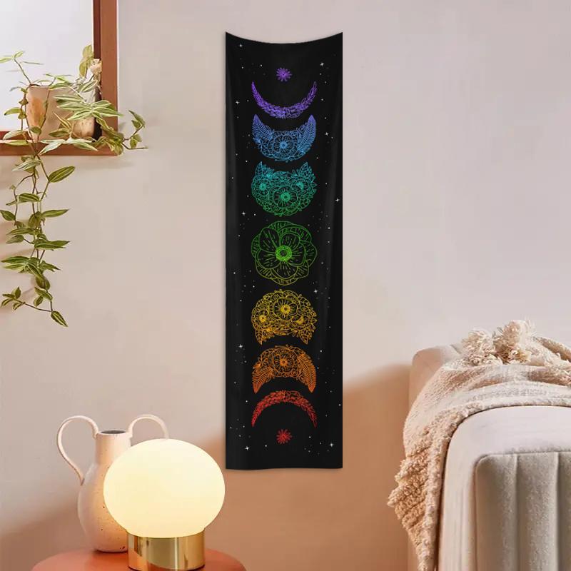 Room Decor Boho Style Colorful Moon Phase Tapestry for Mean Girls Decorations, 1 Count Cosmic Energy Meditation Tapestry, Square Wall Decoration Tapestry For Bedroom & Living Room, Dorm Essentials