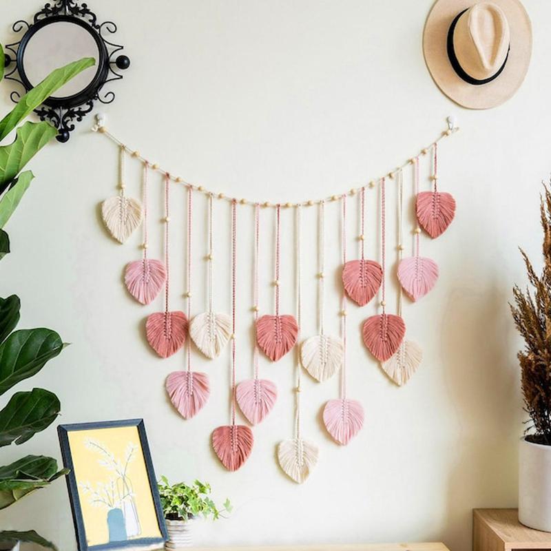 Boho Style Woven Rope Tassel Hanging Decor, Woven Leaf Shaped Wall Hanging, Room Decor, Birthday Gift Ideas, Summer Essentials, Wall Decor for Home Living Room Bedroom