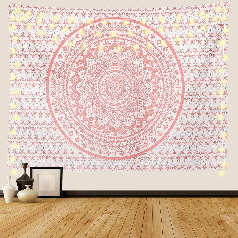 Pink Mandala Tapestry, Indian Hippie Bohemian Psychedelic Tapestries Women Wall Hanging for Bedroom Teen Girl(Pink, 51.2