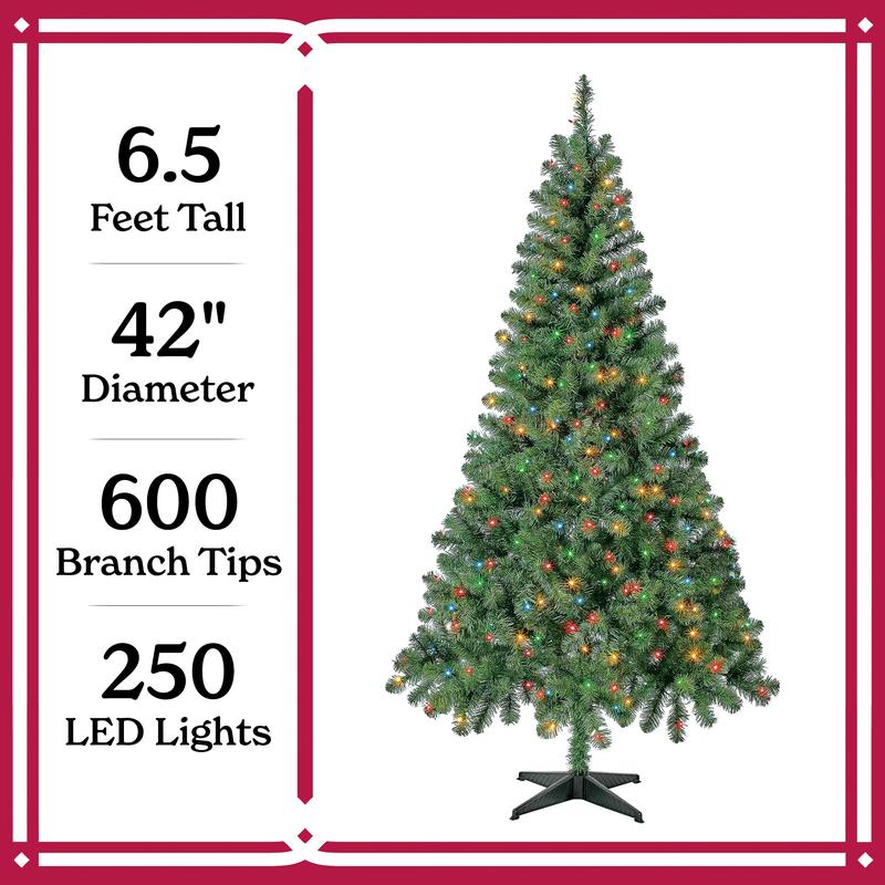 6.5 ft Pre-Lit Madison Pine Artificial Christmas Tree with 250 Color-Changing LED Lights and Stand, by Holiday Time