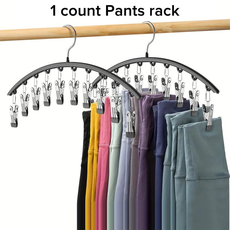 Stainless Steel Hanger with 10 15 Clips, 1 Count Multifunctional Space-saving Clothes Yoga Pants Hanger, Durable & Stylish Hanger for Wardrobe Dormitory Home Hotel, Men’s Dorm Accessories