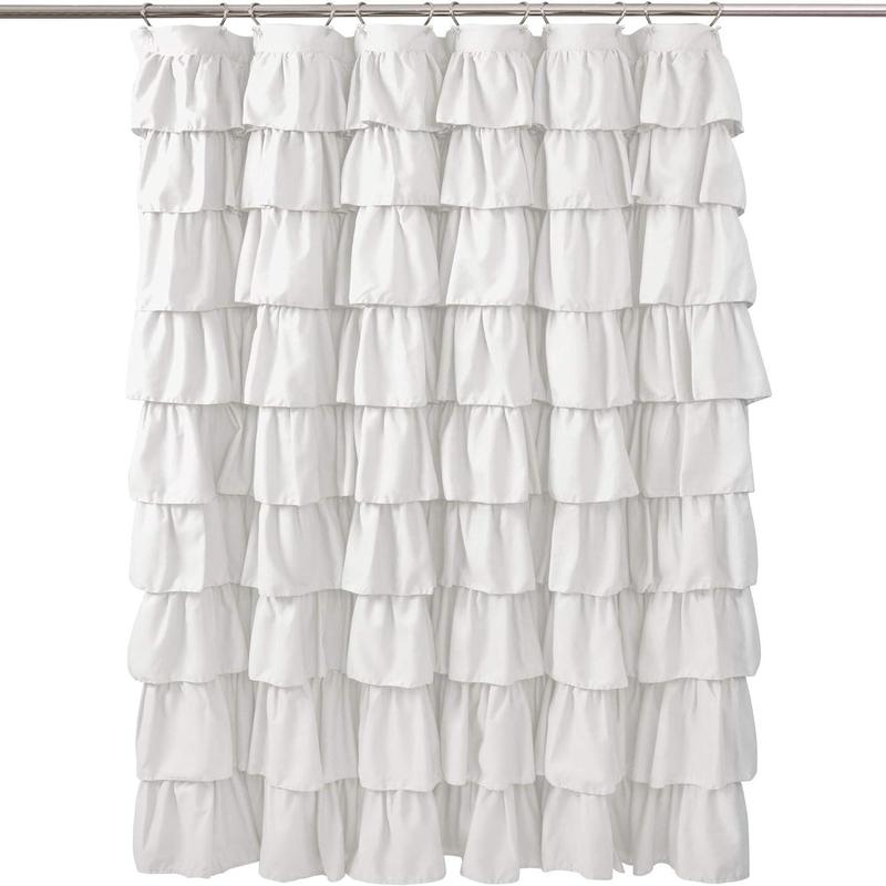 Ruffle Trim Shower Curtain, 1 Count Soft Washable Polyester Cloth, Water-repellent Shower Curtain, Bathroom Accessories, Home Decor Supplies