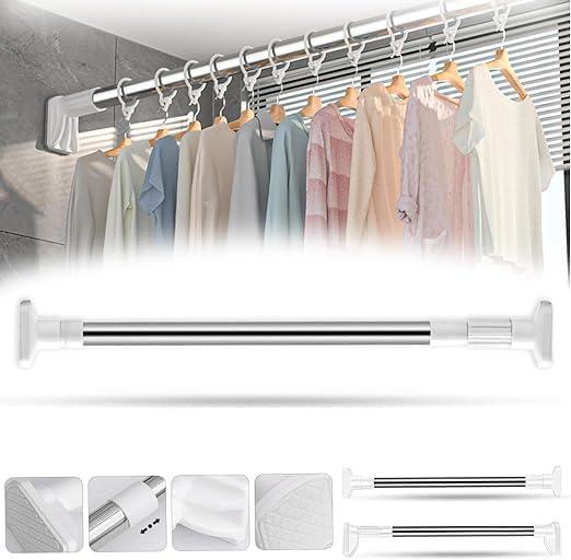 Drill-Free Adjustable Rod, 50 to 80cm  Adjustable Stainless Steel Spring Tension Curtain Rod, 1.26 Inch Diameter No Drilling Non-Slip Curtain Rods For Bathroom, Window, Closet, Room Divider