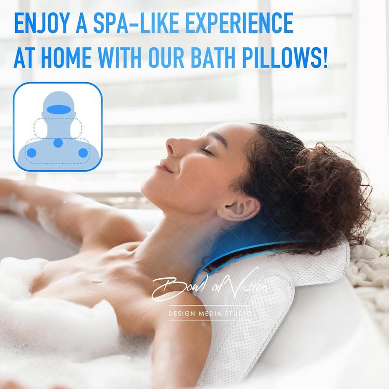 Bath Pillow Luxury Bathtub Pillow,  Soft  TPE Bath Pillows for Tub   and  Support, with 3D Air Mesh Cushions for Curved or Straight Tubs - Bath Accessories  Gifts