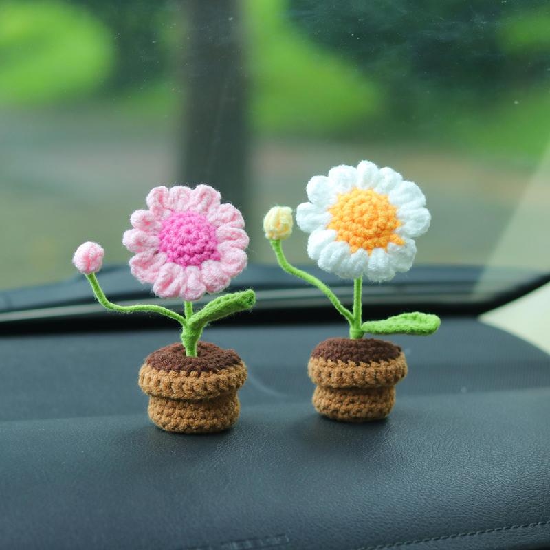 Crochet Flower Pot, 1 Count Cute Mini Crochet Flower Pot Ornament, Creative Flower for Home Decor, Desktop Decoration for Living Room Bedroom Office