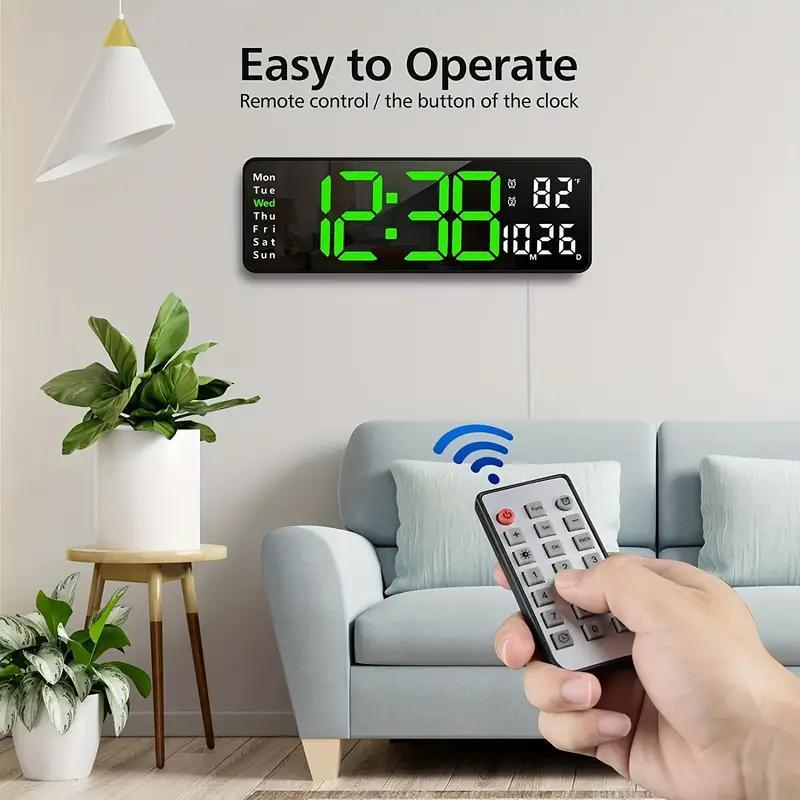 Large Digital Wall Clock, 1 Count Battery Powered Wall Clock with Remote Control & Automatic Brightness Dimmer, Home Decor for Living Room Bedroom [without Battery]