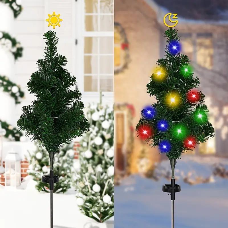 Solar Powered Christmas Tree Shaped Garden Light, 2 Counts Waterproof LED Decorative Light, Christmas Outdoor Light for Garden Lawn Yard