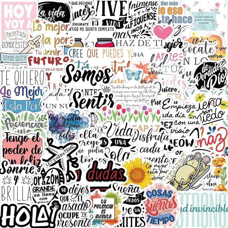 50 Sheets Set Spanish Motivation Series Sticker, Mixed Pattern Decorative Graffiti Sticker For DIY Craft Gift