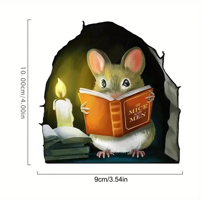 3D Mouse Reading Book Pattern Wall Sticker, Creative Removable Wall Decor, Decorative Sticker For Home Bedroom Living Room, Wallpaper for Bedroom