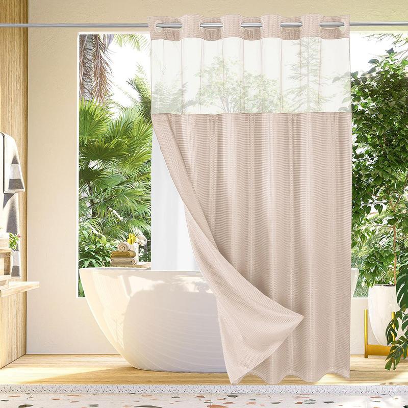 [60%OFF] Colorful No Hook Shower Curtain with Snap in Fabric Liner, Waffle Heavy Duty Thick Shower Curtains with Mesh Top Window, Hotel Style Waterproof Bathroom Curtain Set