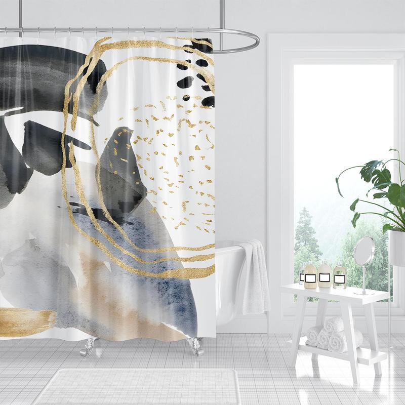 Abstract Watercolor Print Shower Curtain, Waterproof Shower Curtain with 12pcs Hooks, Bathroom Accessories, Home Decor Supplies