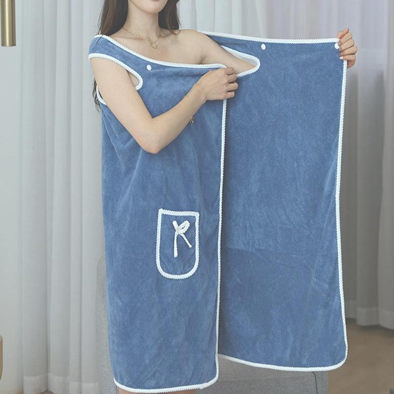 Wearable Bathrobe, Soft Comfortable Absorbent Thickened Bath Towel with Button, Bathroom Accessories for Home Salon Hotel Travel