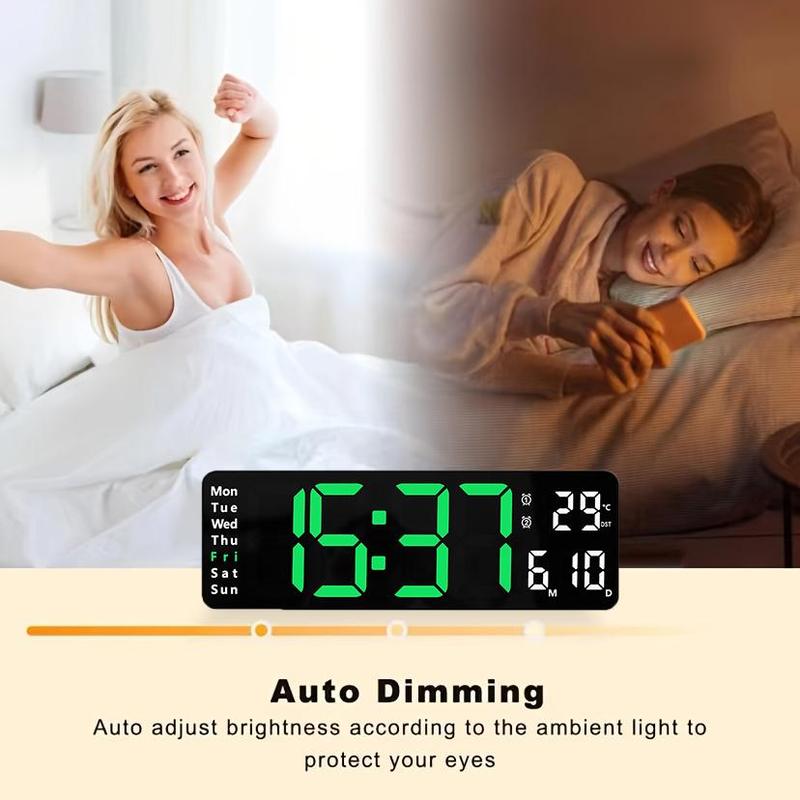 Large Digital Wall Clock, 1 Count Battery Powered Wall Clock with Remote Control & Automatic Brightness Dimmer, Home Decor for Living Room Bedroom [without Battery]