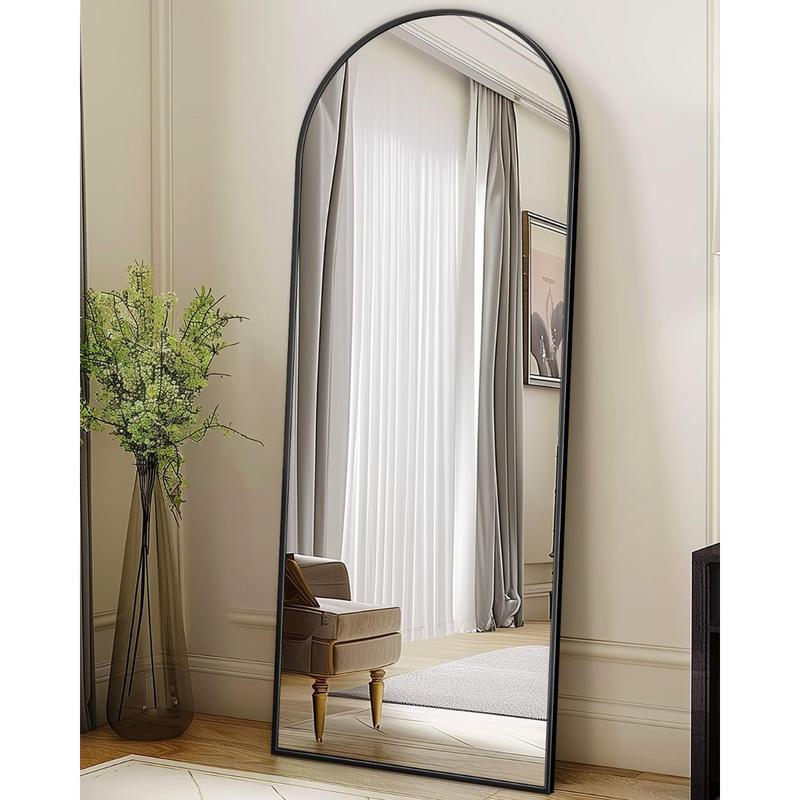 Full Length Mirror,Arched Full Body Mirror,Floor Mirror with Stand,Body Mirror Standing Hanging Leaning Against Wall,Aluminum Frame Large Mirror for Bedroom Cloakroom,Living Room,Black