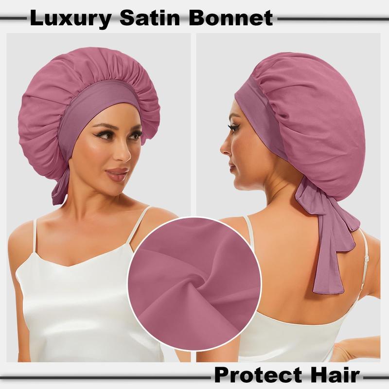 Silk Satin Hair Bonnet for Women - Night Sleep Cap with Scarf Wrap and Tie Band - Shower Cover Crochet