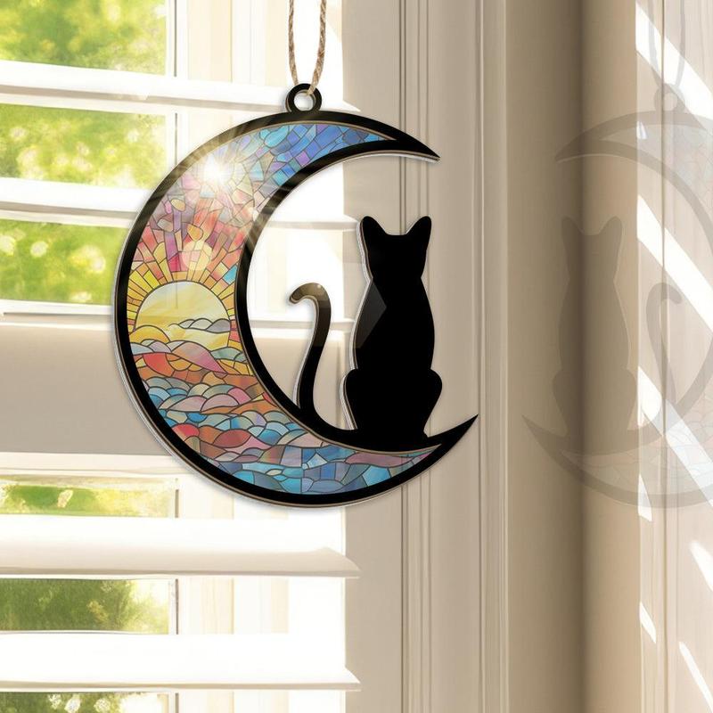 Cat Lover Gifts for Women, Black Cat Ornament - Birthday Gift for Pet Lover, Pet Sympathy Gift, Black Cat Decor - Christmas Tree Decoration Suncatcher