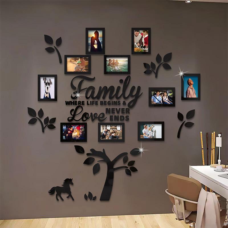 Acrylic Mirror Photo Frame Wall Sticker, 1 Set Family Tree Pattern Self-adhesive Removable Wall Decal, Wall Decor for Home & Office