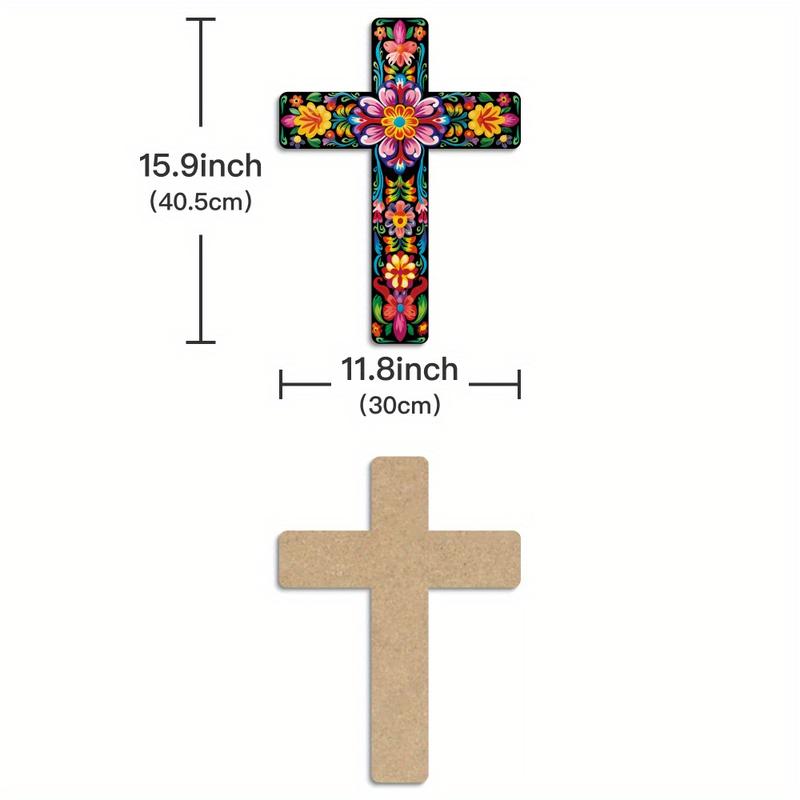 1Pc Mexican Style Decorative Design Cross Wooden Wall Art Decoration, Wooden Wall Mounted Cross Home Church Farmhouse, 15.9X11.8 Inches