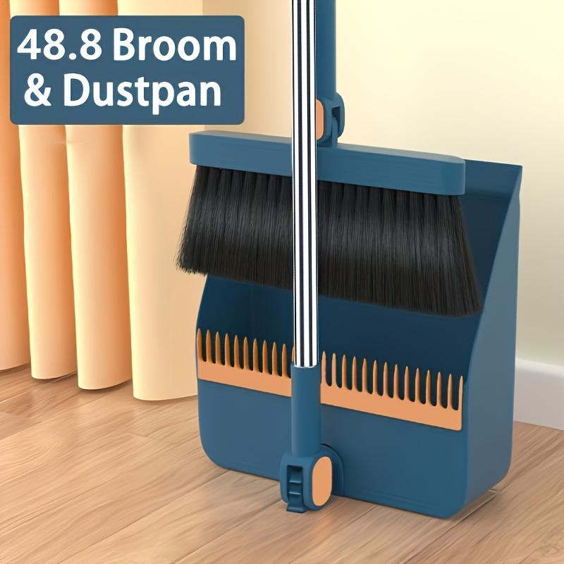 2-piece Set Brand New 3-in-1 Rotatable Foldable Magnetic Broom Dustpan Sweeping Set, Enlarged And Thickened Household Broom, Living Room, Bedroom Pet Hair Cleaning Broom, Non-stick Soft Bristle Blue orange white Broom