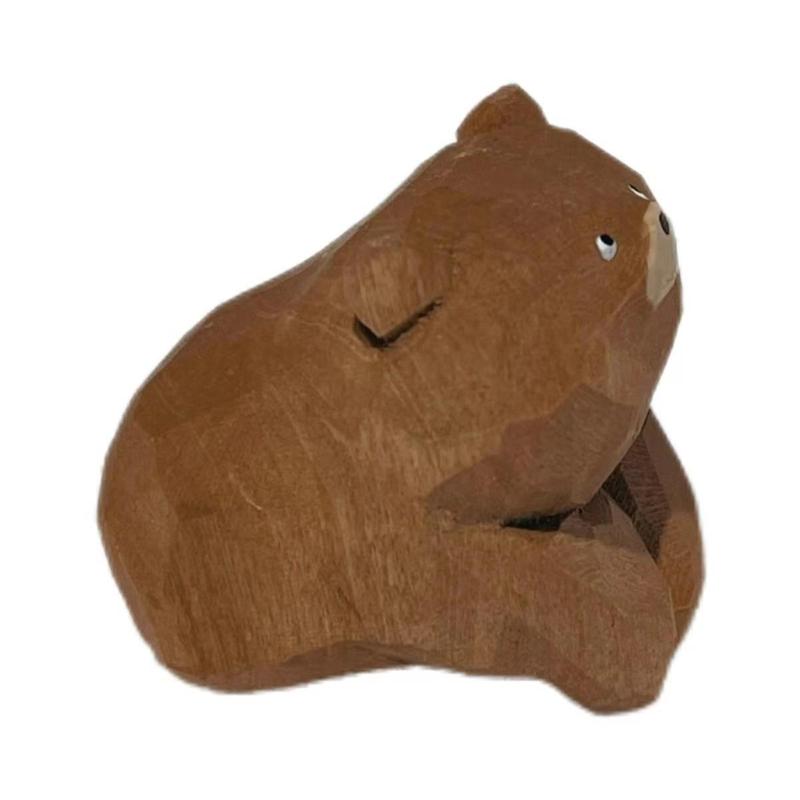 Cute Bear Shaped Wooden Ornament, 1 Count Handmade Wooden Art Ornament, Small Animal Decoration, Desktop Display Ornament for Home Living Room Coffee Shop