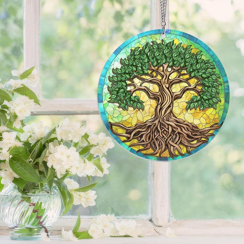 Tree of Life Viking Decor Suncatcher Hanging - Viking, Celtic, Norse Mythology Decor, Tree of Life Gifts for Men, Women, Family, Friends - Window Suncatcher Hanging Decorations